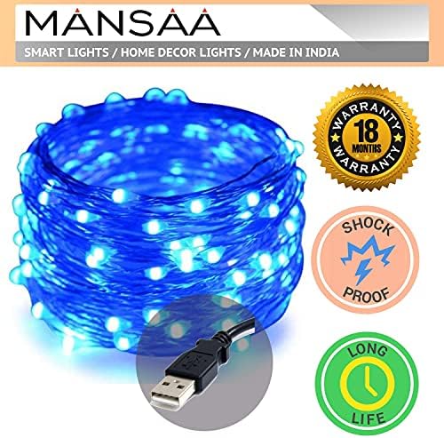 Mansaa M6 USB LED String Light | 10 מטר 100 נוריות LED | צבע כחול | USB מופעל | עיצוב הבית נורית LED